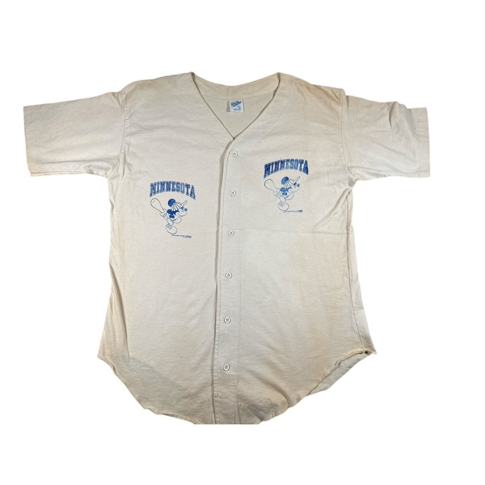 Vintage Mickey Mouse Minnesota Baseball Jersey Mens XL White 80s Velva Sheen VTG